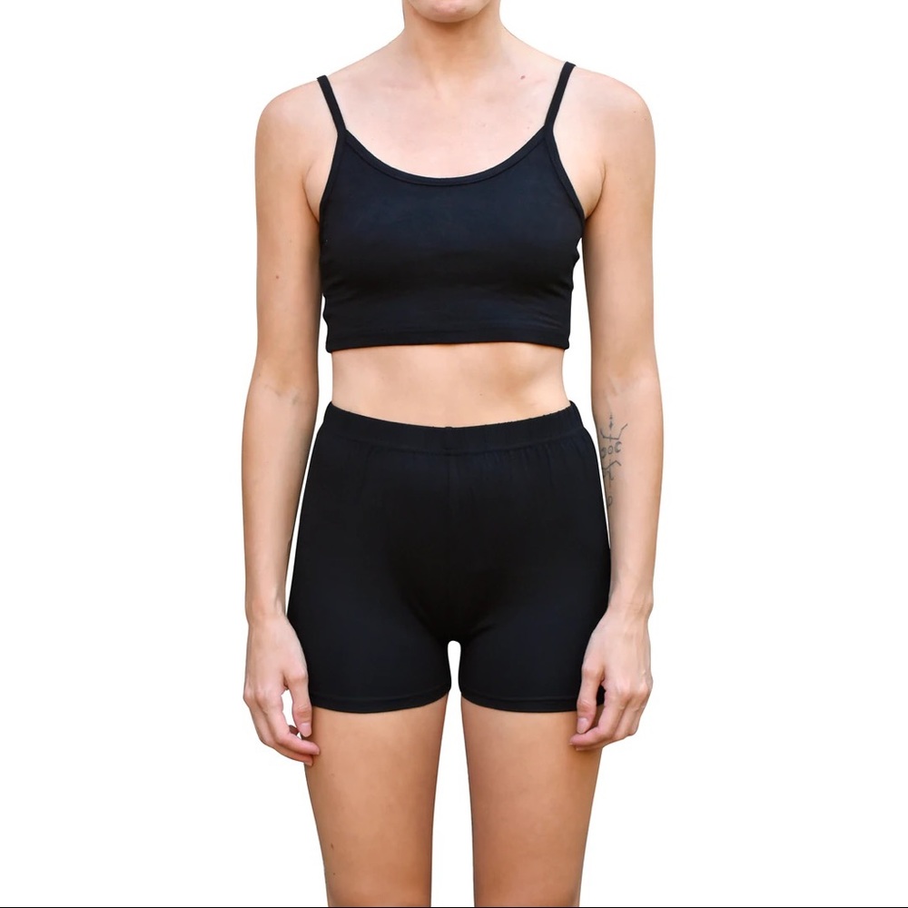 Two Piece Co-Ord Yoga Athleisure Matching Loungewear Set in Solid Black